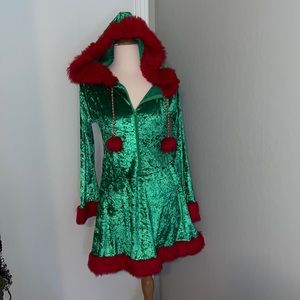 Ladies Christmas costume dress made from polyester and faux fur. New. New.